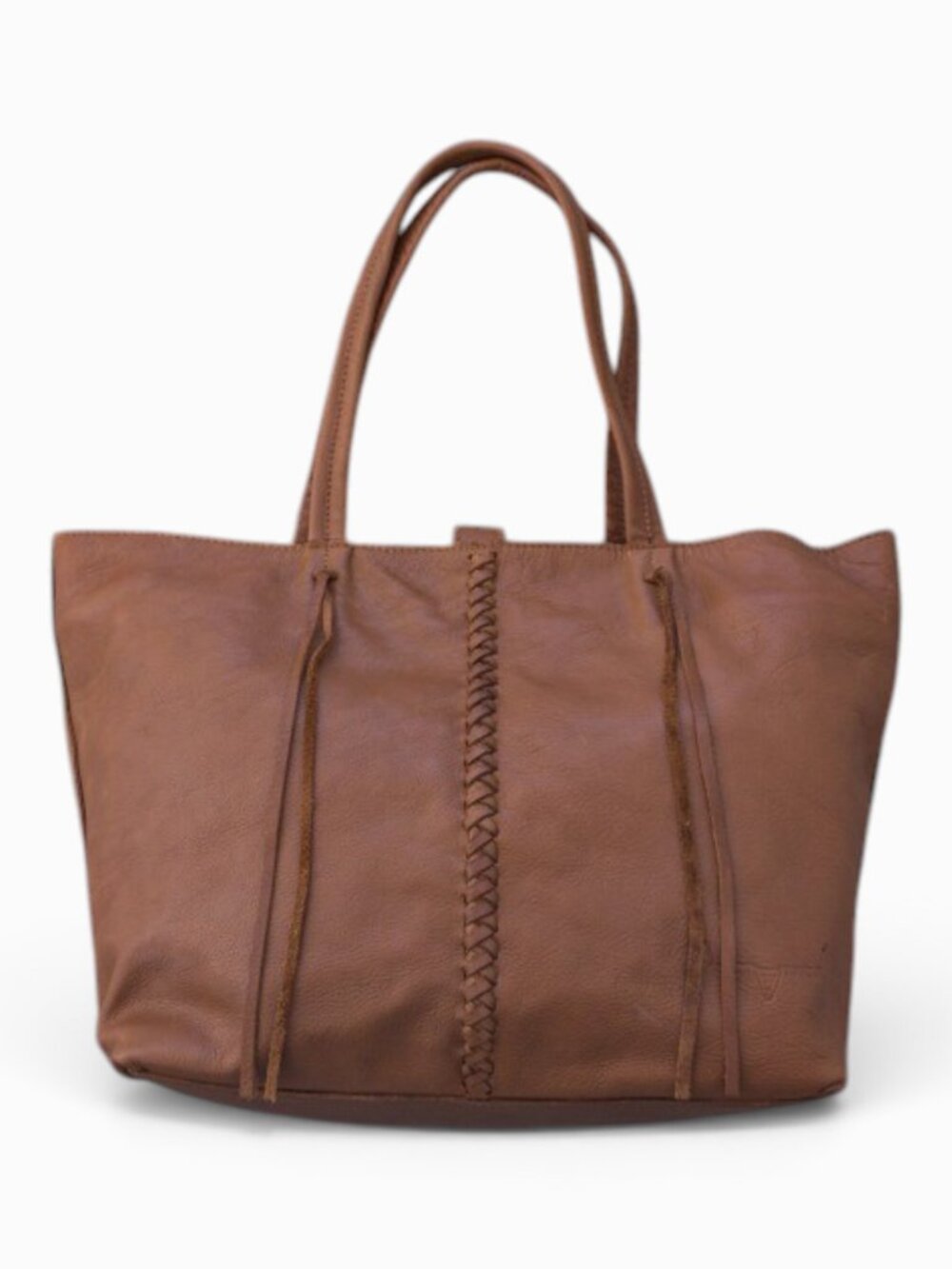 Frankie Cameron "Braid Bag" Brown Leather Tote, Signature Whipstitch Detail